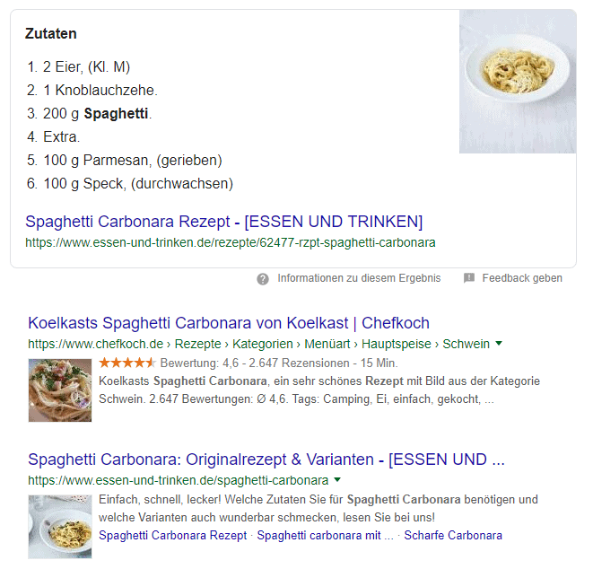 Rich Snippets Spaghetti Carbonara