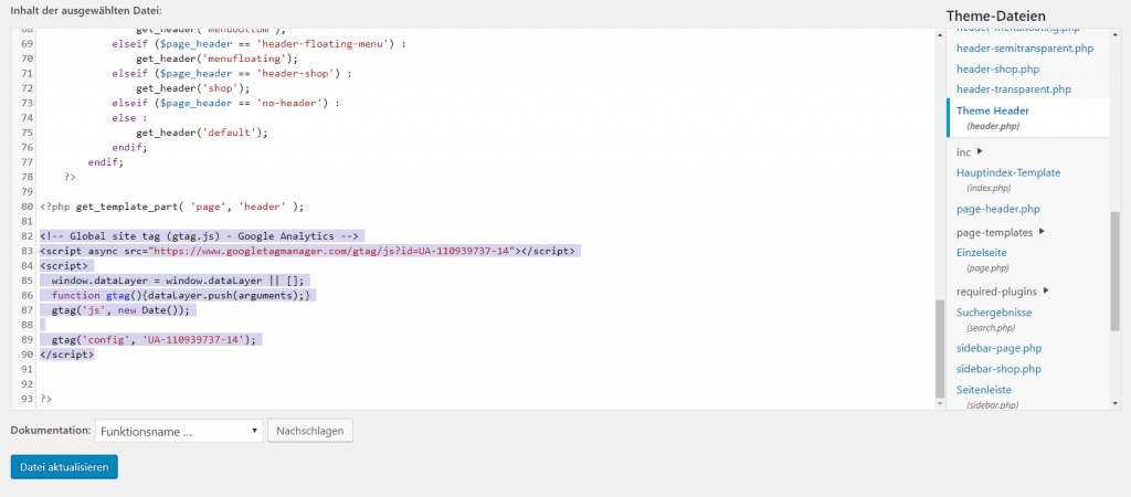Wordpress header.php Datei