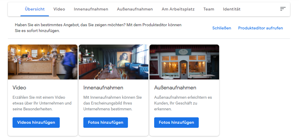 Google My Business Dashboard Ausschnitt Foto-Sektion