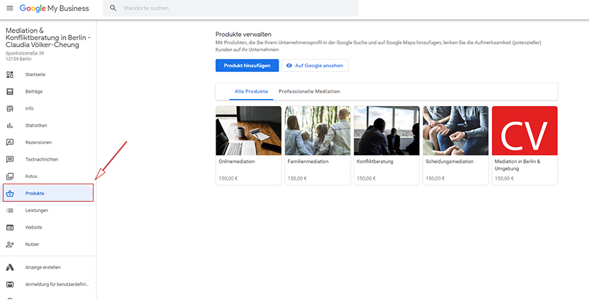Google My Business Produkte